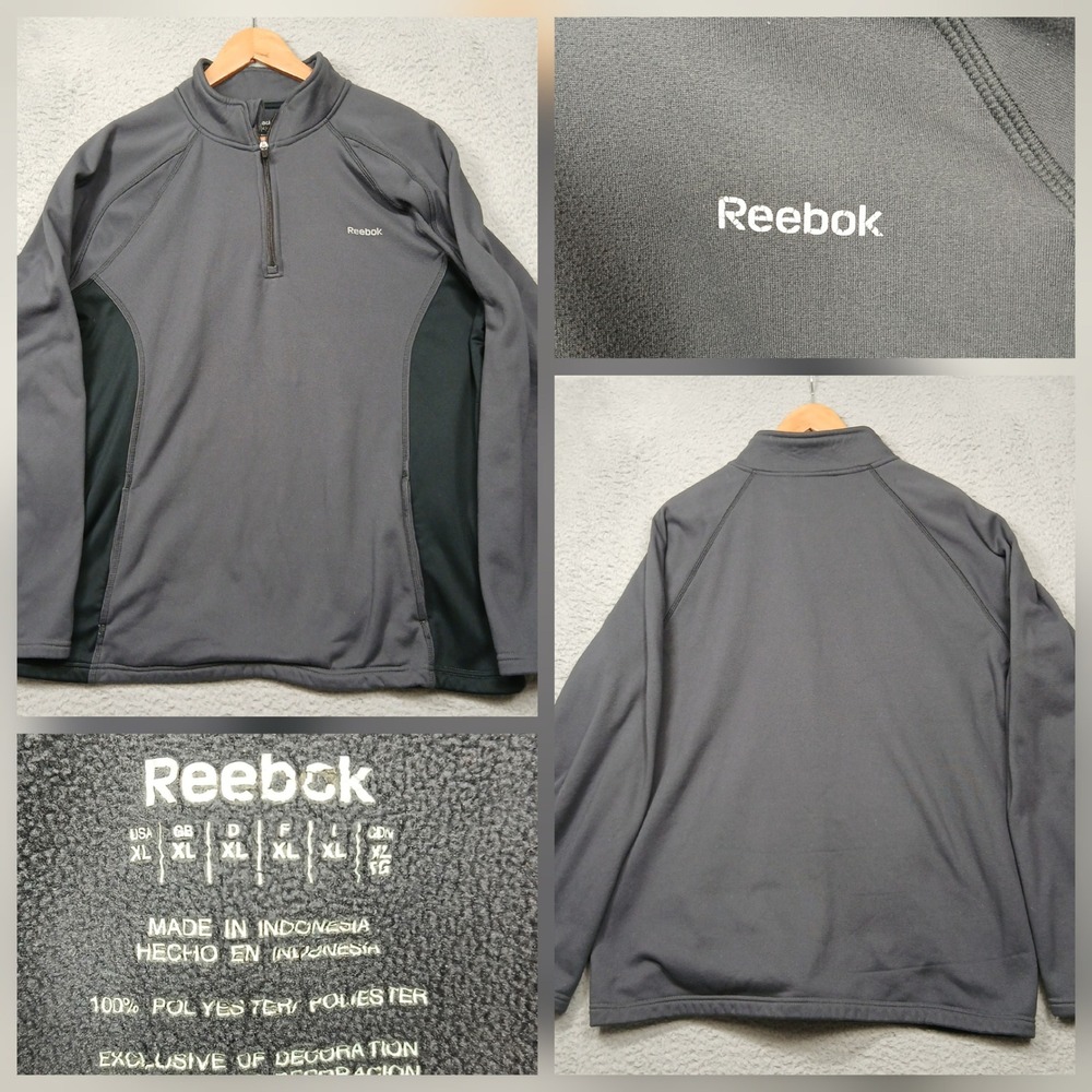 Reebok 1/4 Zip Pullover Men's XL Gray‎ Black Athletic Fleece Training Top